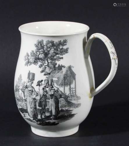 Worcester bell shaped tankard,circa 1770, black or bat printed with scenes by