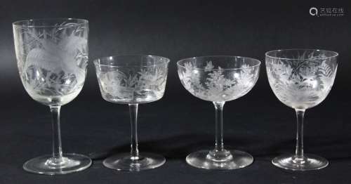 Collection of 20th century wine glasses,by stourbridge and others, with a