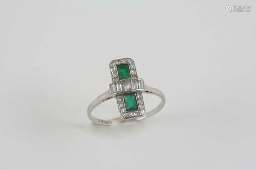 An art deco emerald and diamond ring