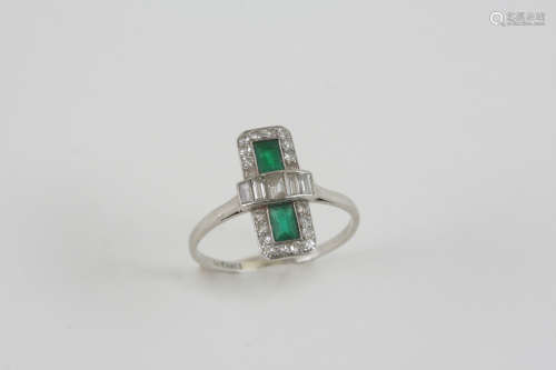 An art deco emerald and diamond ring