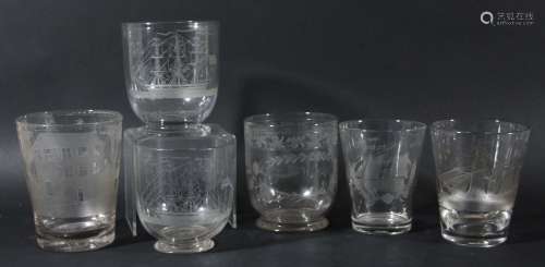 Three footed glass tumblers,