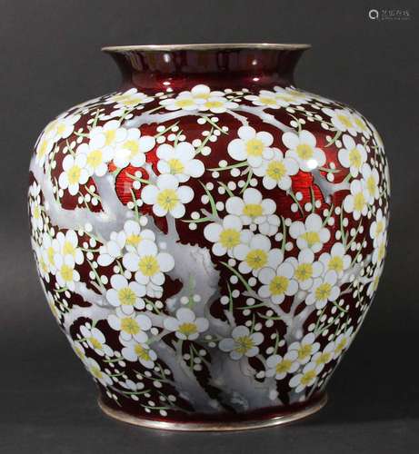 Japanese cloisonne vase,20th century, of ovoid form decorated with flowering