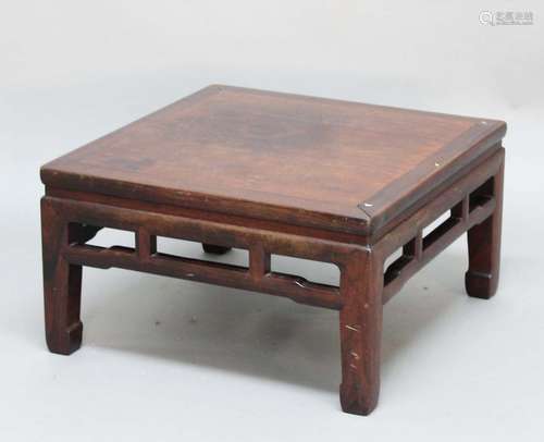 Chinese hardwood square low table,with shaped stretcher and square section