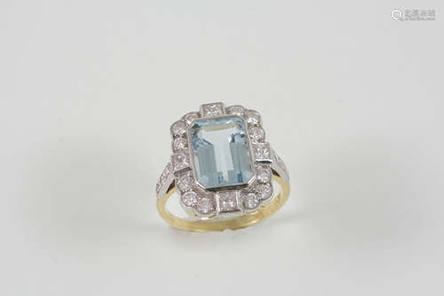 An aquamarine and diamond cluster ring