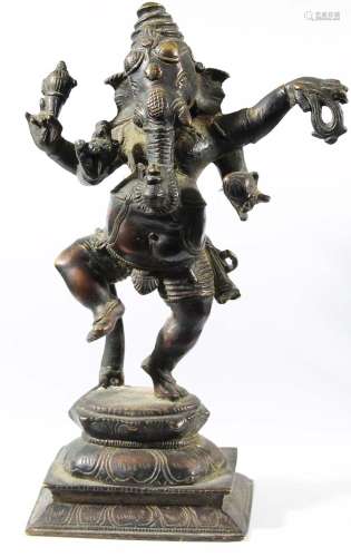 Bronze figure of ganesha,indian or south east asian, cast standing on one leg,