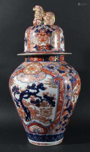 Chinese imari vase and cover,of inverted baluster form, with guardian lion