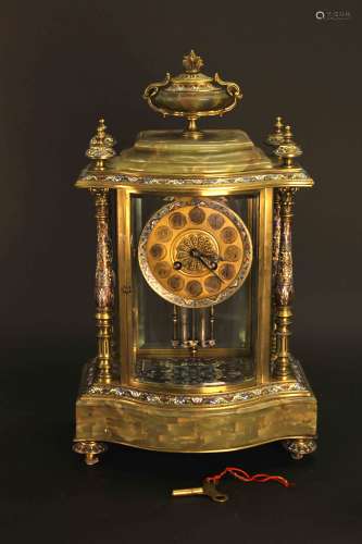 19世纪 法国珐琅玛瑙铜座钟
