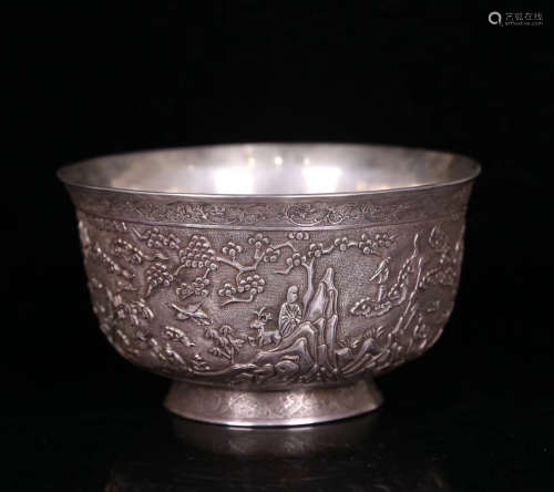 A SILVER CASTED CHARACTER STORY PATTERN BOWL