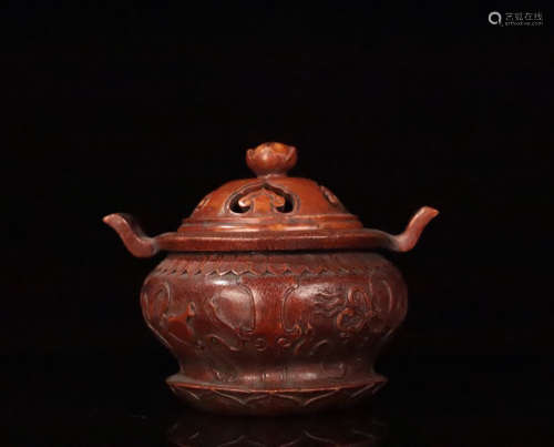 A BAMBOO CARVED BUDDHA PATTERN CENSER
