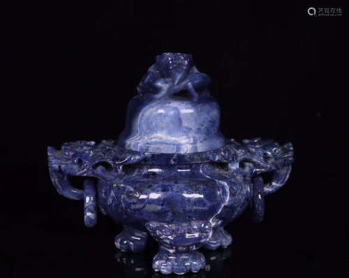 A LAPIS LAZULI DRAGON PATTERN WITH COVER CENSER