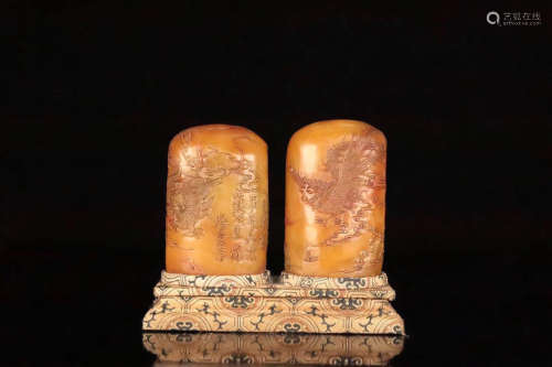 PAIR TIANHUANG STONE CARVED SEALS