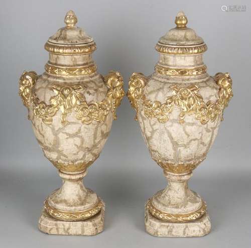 Two antique gilded terracotta glazed lid troughs. First