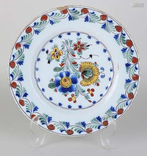 18th Century Delft polychrome Fayence plate with floral