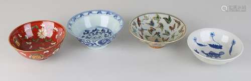 Four times old / antique Chinese porcelain bowls with