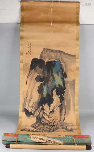 Ancient Chinese scroll painting in original sleeve.