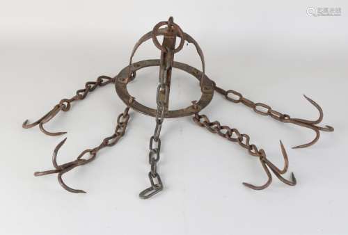 18th Century wrought iron game crown with chains and