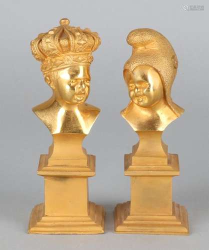 Two antique 19th century French gilded busts on the