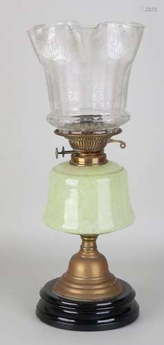 Antique English petroleum lamp with double burner,