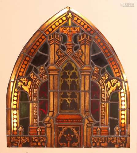 Antique stained gothic stained glass window.