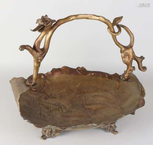 Large antique copper punched art nouveau table piece