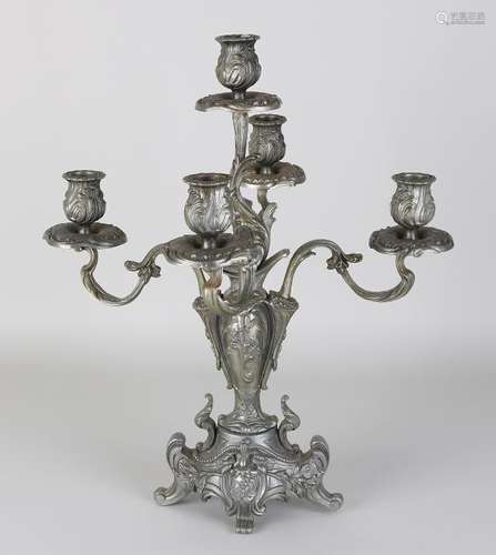 Old five-armed pewter candlestick. Old example. 21st