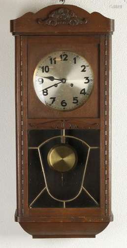 Antique German oak wood regulator. Circa 1920.