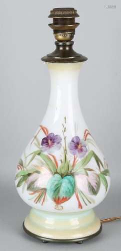 Antique opaline glass hand-painted (floral) table lamp.