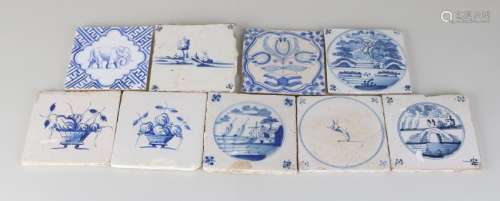 Nine old / antique wall tiles. Among others: Religious,