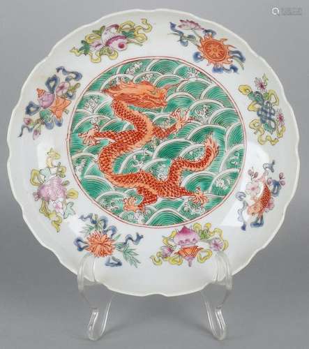 Old / antique Chinese porcelain plate with dragon, carp