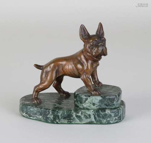 Antique bronze boxer on marble basement. Stamped: