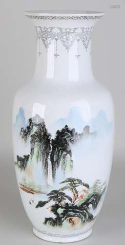 Large old hand-painted Chinese porcelain vase with