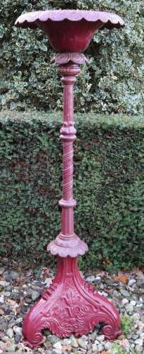 Large cast-iron red garden stand with flower pot. 21st