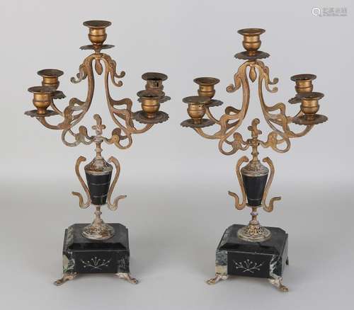 Two antique Jugendstil candle candlesticks with black