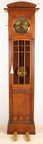 Antique German oak Art Nouveau clock with carving,