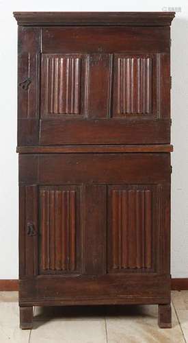 Oak bread cabinet with letter panels. Size: 163 x 66 x