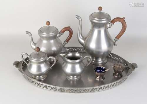 Seven-piece old pewter coffee set. 20th century. Tiel