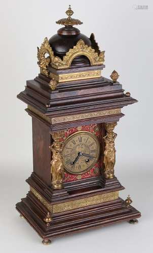 Antique German Lenzkirch oak table clock with bronze