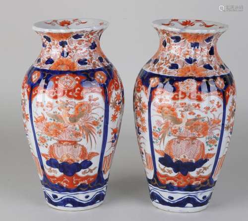 Two 19th century ribbed Imari porcelain vases with