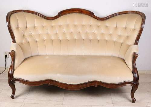 19th Century walnut Biedermeier three-seater sofa.