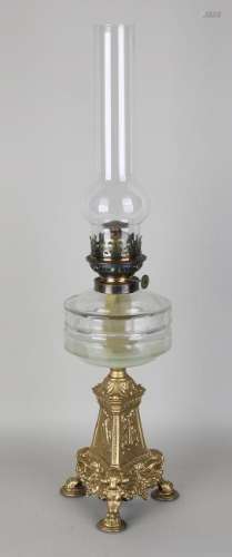 Antique petroleum lamp with gilded composition metal