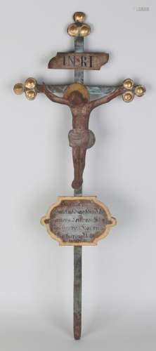 Antique German handpainted iron cross with inscription