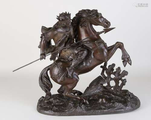 Large antique image. King on a rising horse with a