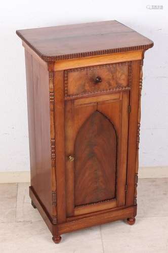 Antique mahogany bedside table with counter panel and