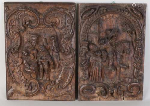 Two 17th century oak Renaissance panels with religious