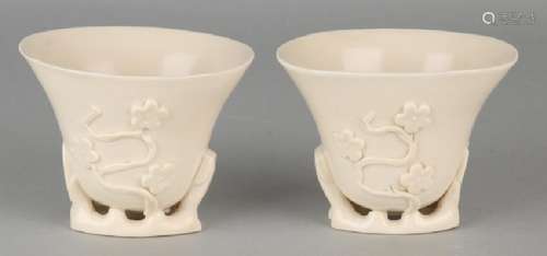 Two old / antique Chinese porcelain cups with blossom