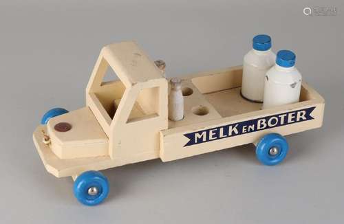 Dutch wooden toy milkman truck. Signature Okwa. Circa