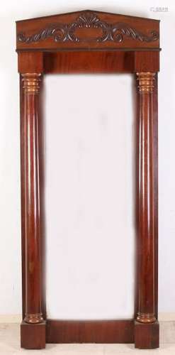 Large German Biedermeier mahogany neck mirror with