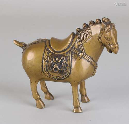 Old Chinese bronze horse with saddle and masks. Size: