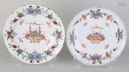 Two 18th century Delft polychrome plates with floral
