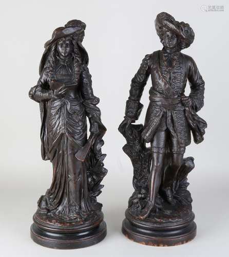 Two large antique terracotta figures. Two noblemen.